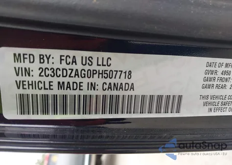 2023 Dodge Challenger Sxt z USA, uszkodzony, nr VIN 2C3CDZAG0PH507718